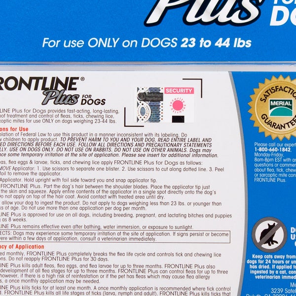 Frontline Plus Flea and Tick Dog Treatment 23-44 lb, 7+1 Doses
