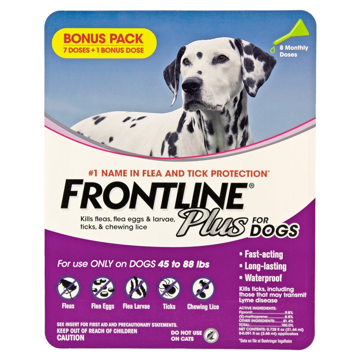 Frontline Plus Flea and Tick Dog Treatment 45-88 lb, 7+1 Doses