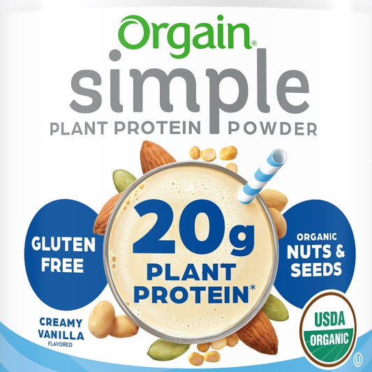 Orgain USDA Organic Simple Plant Protein Powder, Vanilla, 32.6 oz