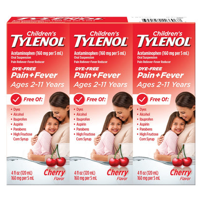 Children's Tylenol Liquid Pain Relief & Fever Medicine, Dye-Free Cherry Flavor, 12 fl oz