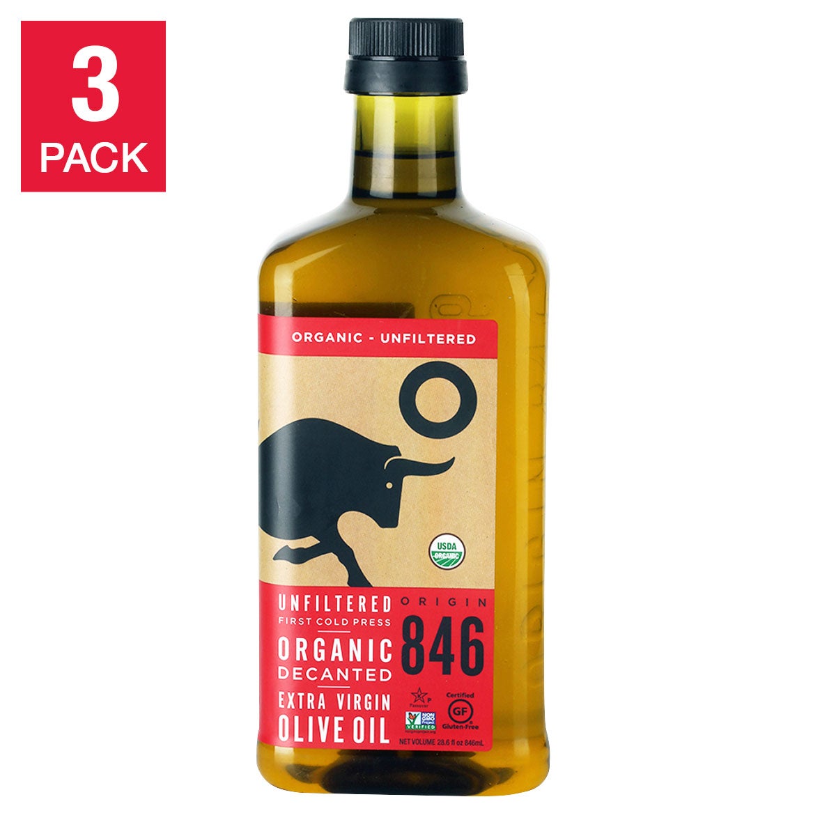 Origin 846 Unfiltered Organic Extra Virgin Olive Oil 28.6 oz, 3-pack