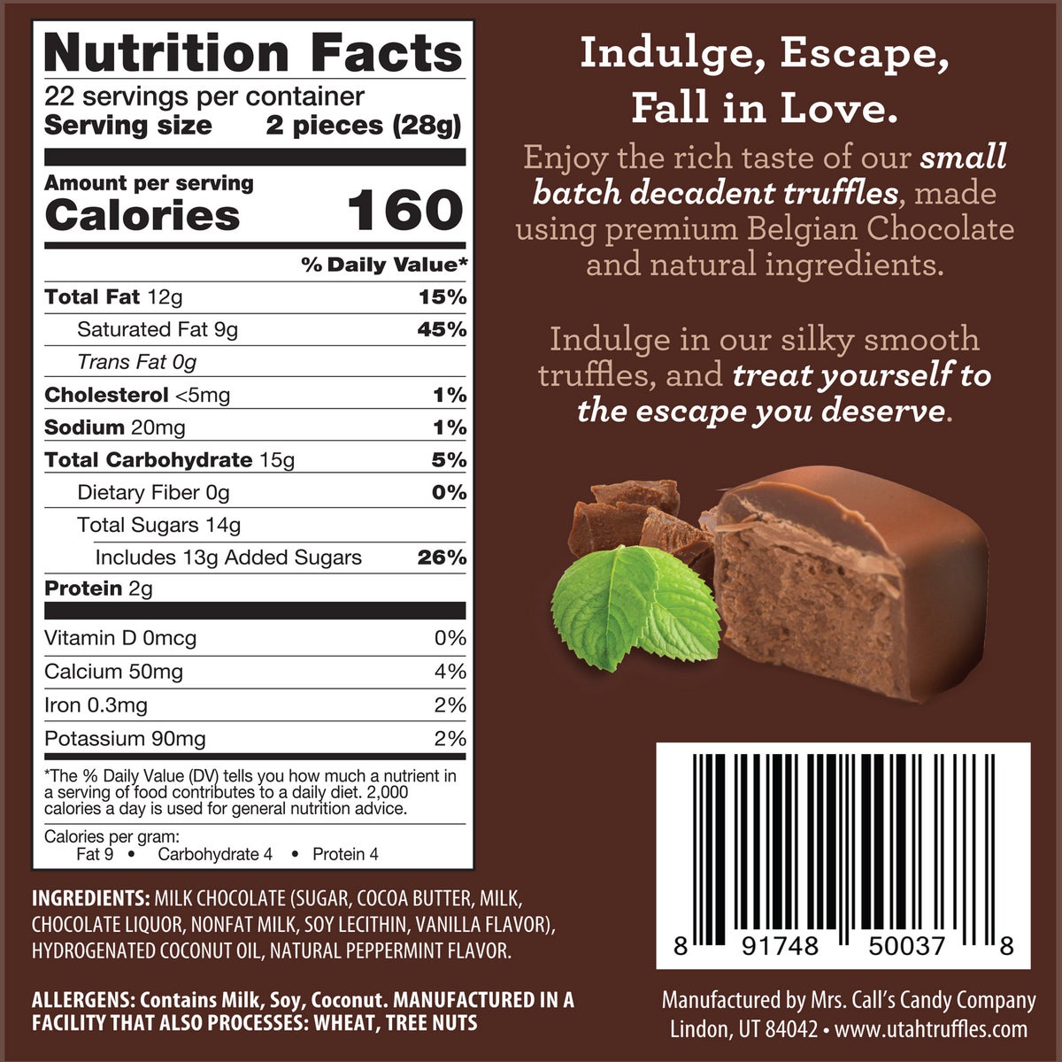 Utah Truffle Milk Chocolate Mint Truffles 16oz 2-pack