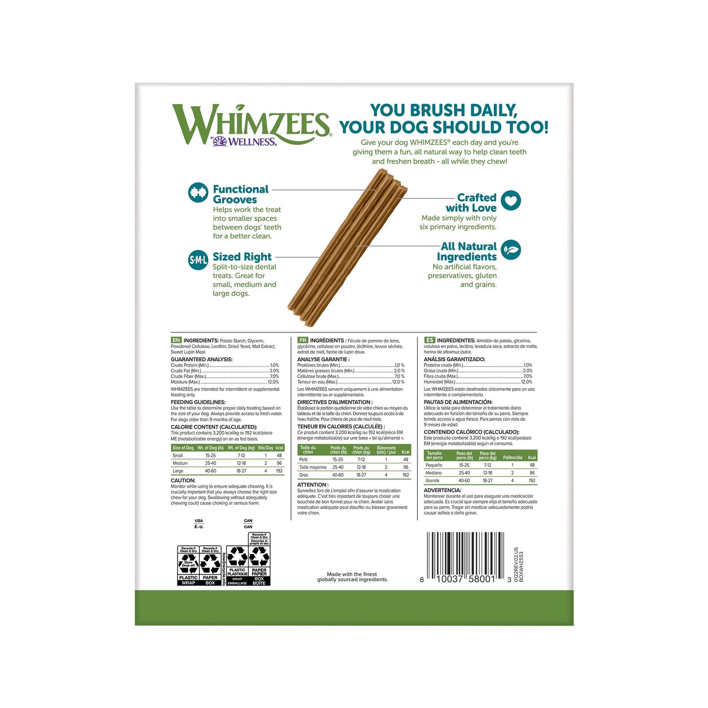 Whimzees Natural Dental Chew Stick, 72-count