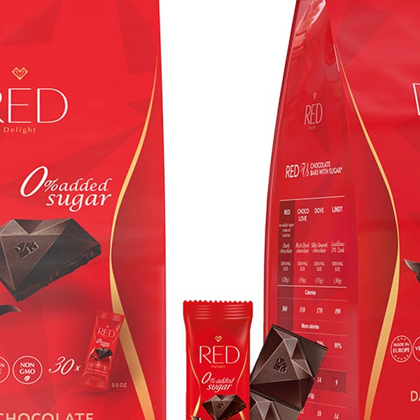RED Delight Vegan Dark Chocolate Bars 30 - 14 Gr. Snack Size Bars Per Bag, 2-pack