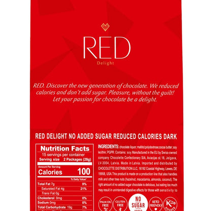 RED Delight Vegan Dark Chocolate Bars 30 - 14 Gr. Snack Size Bars Per Bag, 2-pack