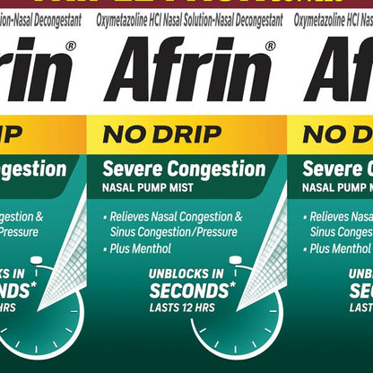 Afrin No Drip Severe Congestion 12 Hour Nasal Pump Mist, 60 mL