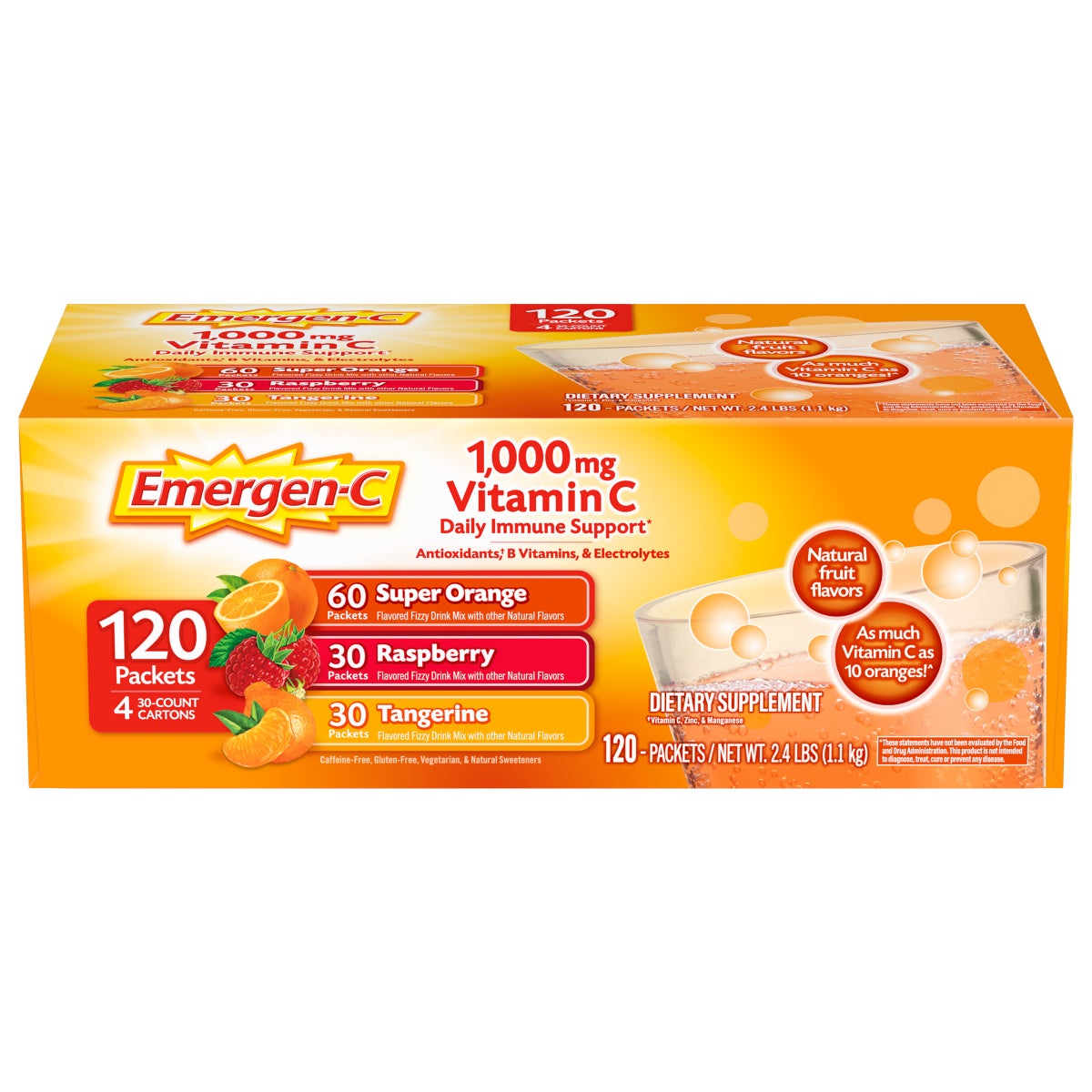 Emergen-C Vitamin C 1000 mg Daily Immune Support Variety Pack Drink Mix, 120 Packets