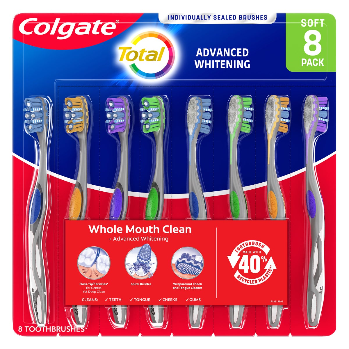 Colgate Total Advanced Whitening Toothbrush, 8-pack