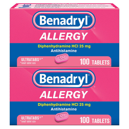 Benadryl Ultratabs Antihistamine Cold and Allergy Medicine, 200 Tablets