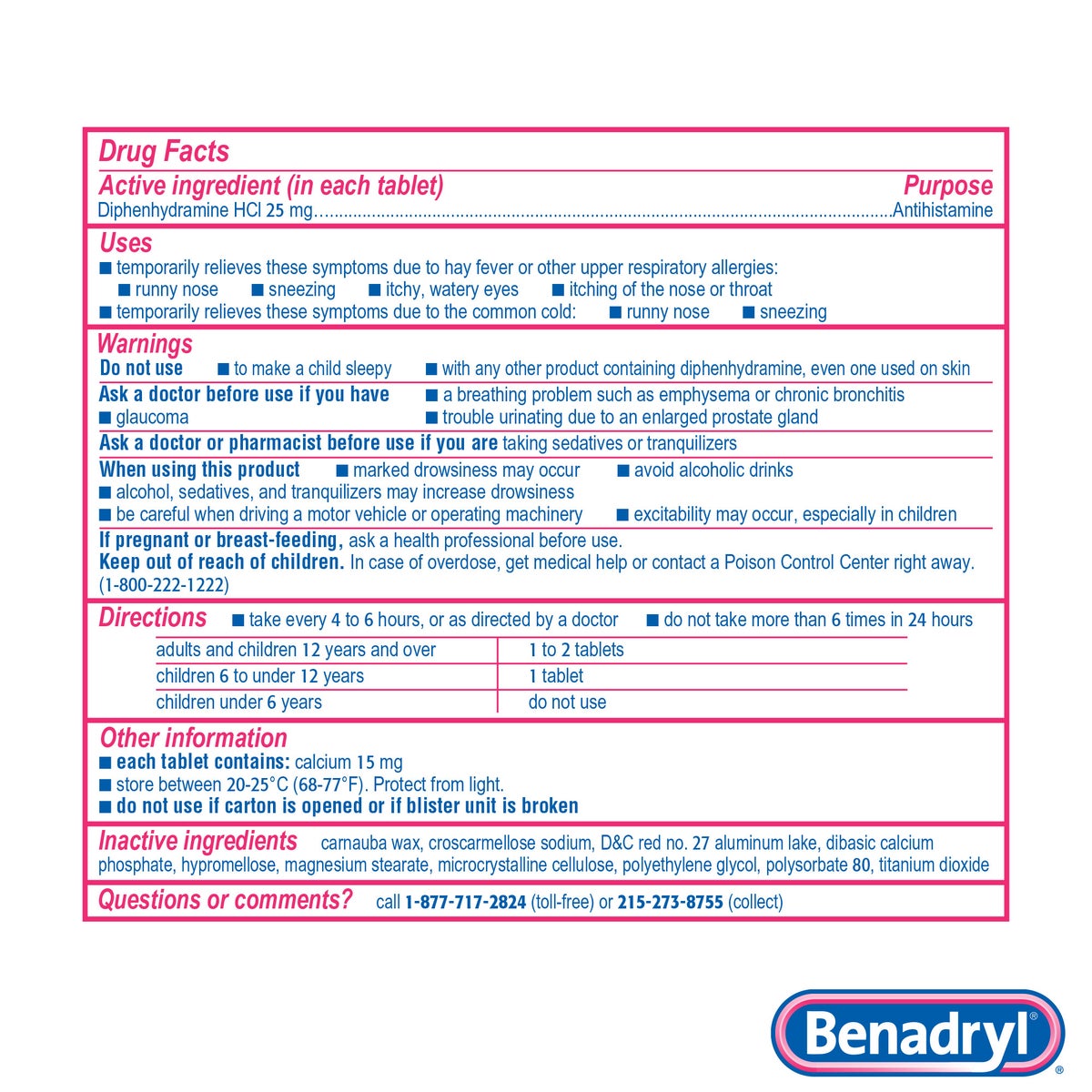 Benadryl Ultratabs Antihistamine Cold and Allergy Medicine, 200 Tablets