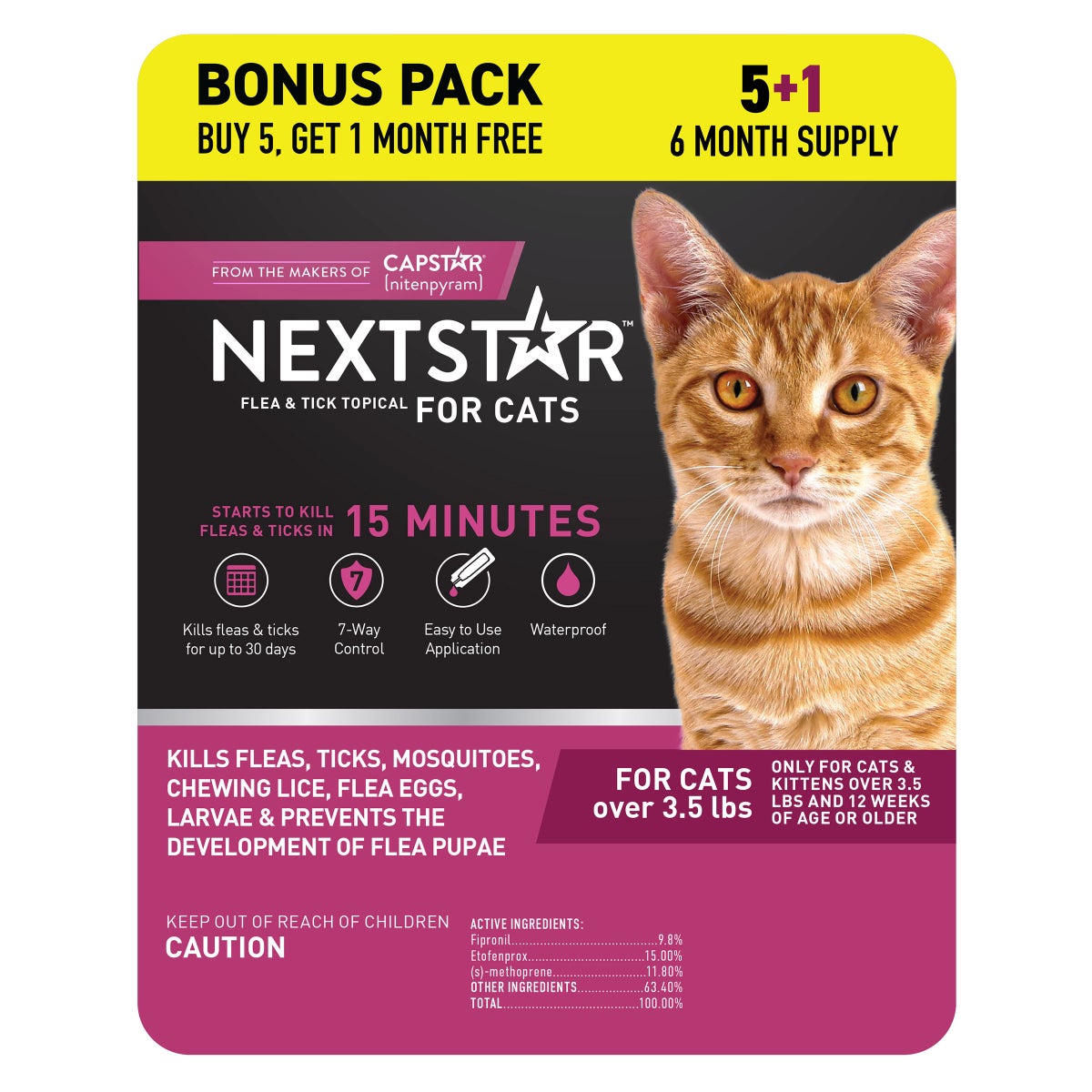 NEXTSTAR Flea & Tick Topical Prevention for Cats over 3.5 lbs, 6-Month Supply