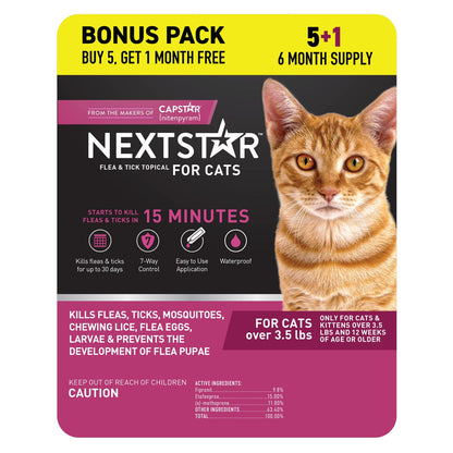 NEXTSTAR Flea & Tick Topical Prevention for Cats over 3.5 lbs, 6-Month Supply