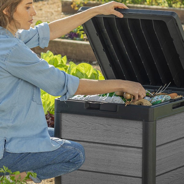 Keter Cortina 30 Gallon Resin Deck Box for Patio Outdoor Storage, Grey