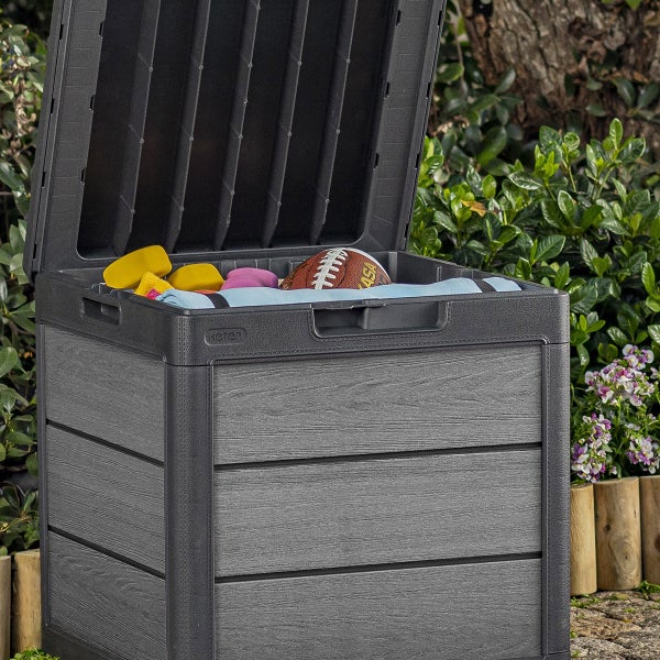 Keter Cortina 30 Gallon Resin Deck Box for Patio Outdoor Storage, Grey