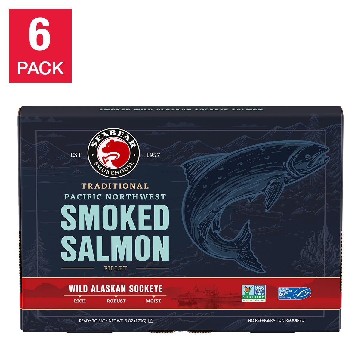 SeaBear Smoked Salmon Gift Boxes, 6 oz, 6-pack