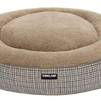 Kirkland Signature 40” Round Nest Pet Bed, Taupe Plaid