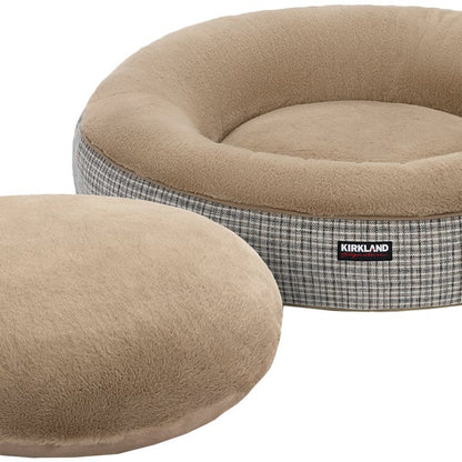 Kirkland Signature 40” Round Nest Pet Bed, Taupe Plaid