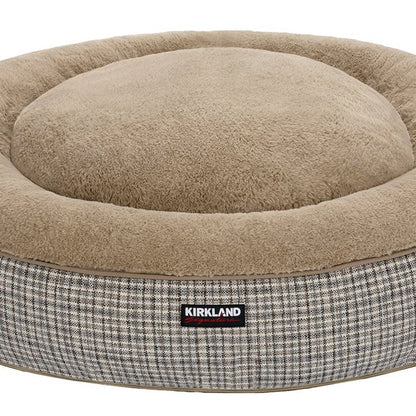 Kirkland Signature 40” Round Nest Pet Bed, Taupe Plaid