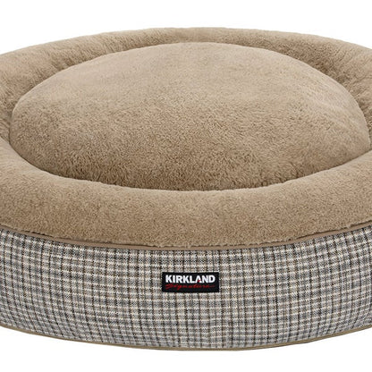 Kirkland Signature 40” Round Nest Pet Bed, Taupe Plaid