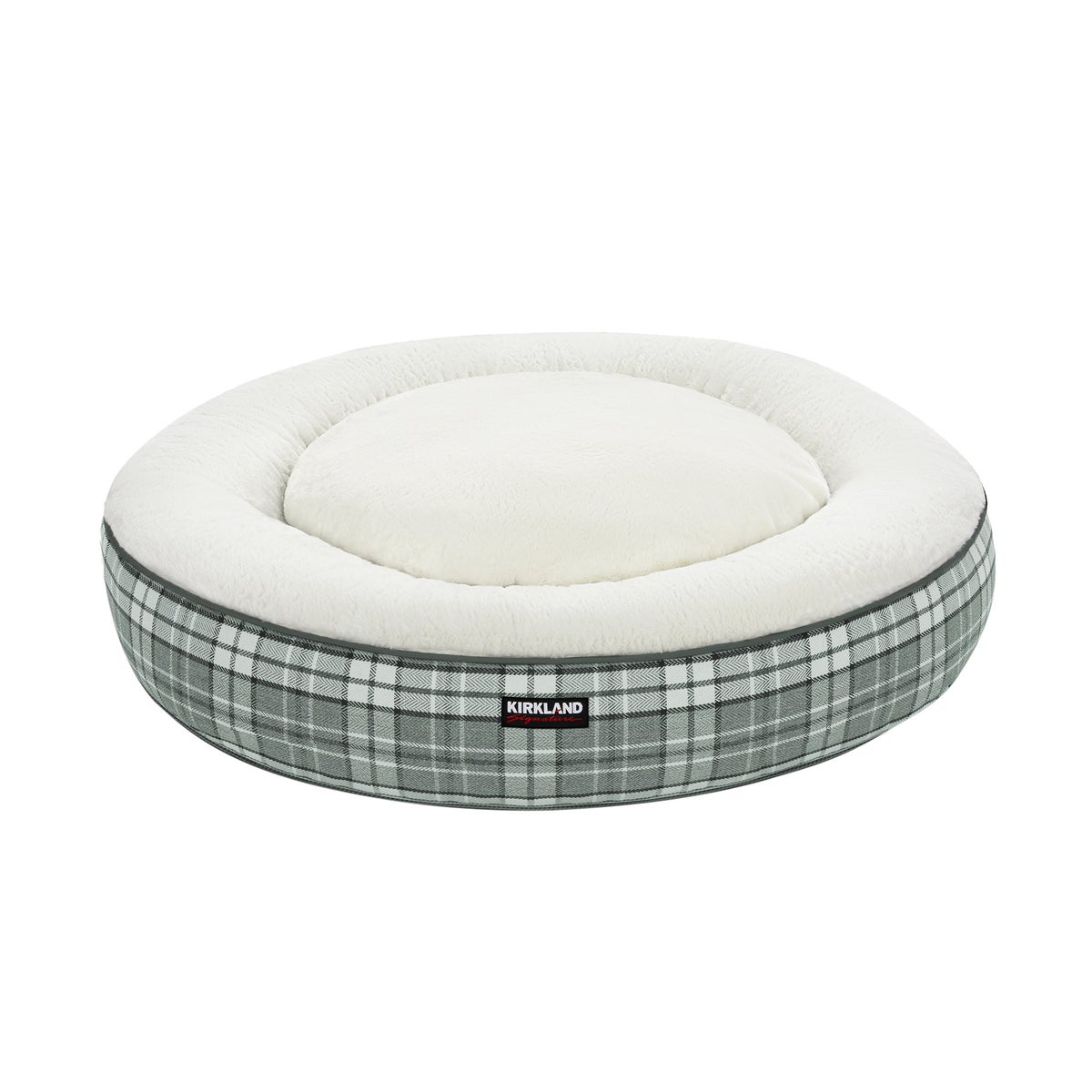 Kirkland Signature 40” Round Nest Pet Bed, Grey Plaid