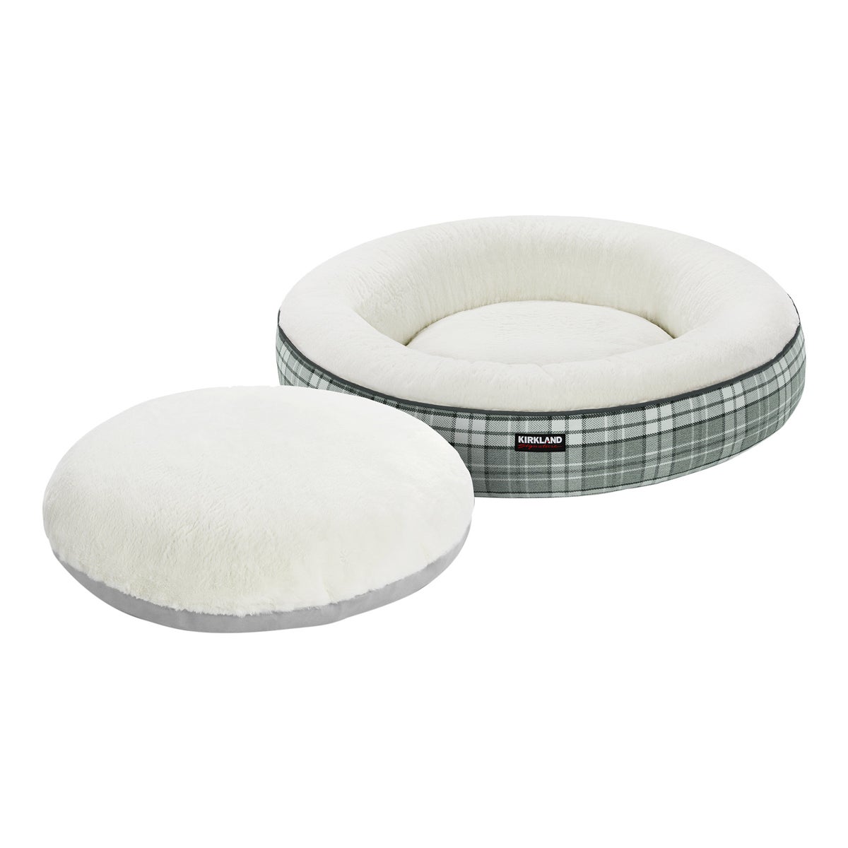 Kirkland Signature 40” Round Nest Pet Bed, Grey Plaid