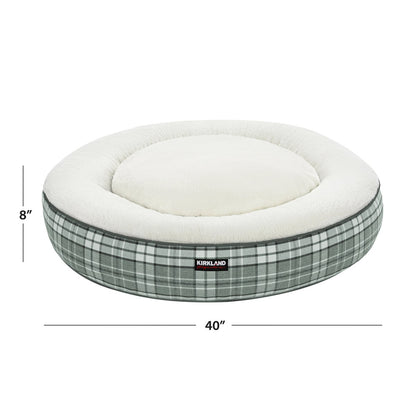 Kirkland Signature 40” Round Nest Pet Bed, Grey Plaid