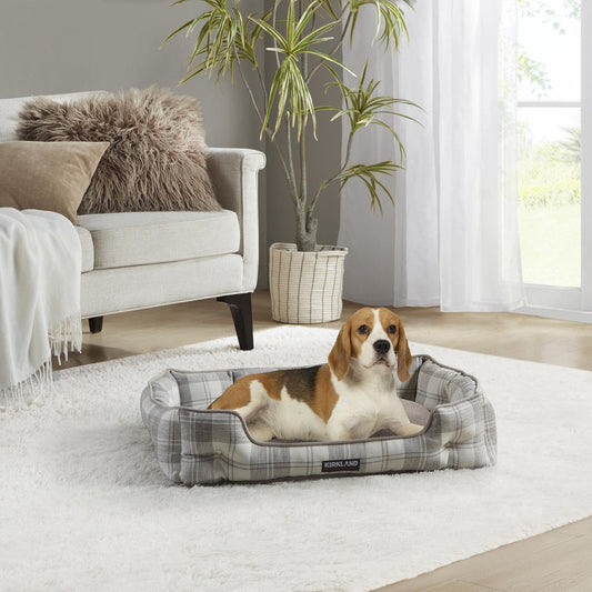 Kirkland Signature Tufted Cuddler Pet Bed, Beige Plaid
