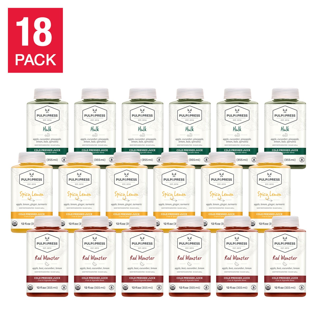 Pulp & Press Organic Cold-Pressed Juice Variety Pack, 18-pack