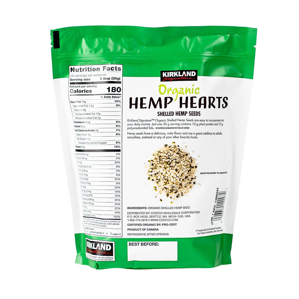 Kirkland Signature Organic Hemp Hearts, 3-pack (6 lbs Total)