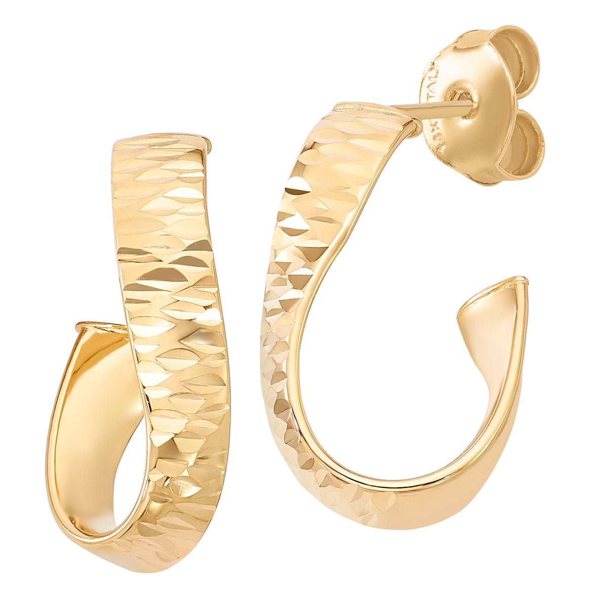 14kt Yellow Gold Twisted J Hoop Earrings