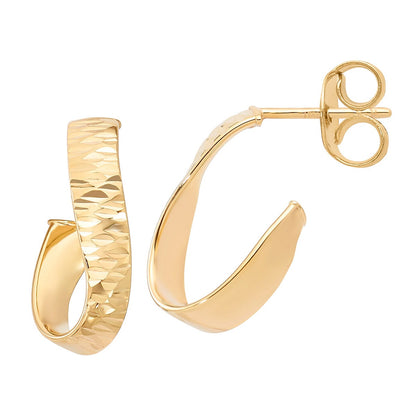 14kt Yellow Gold Twisted J Hoop Earrings