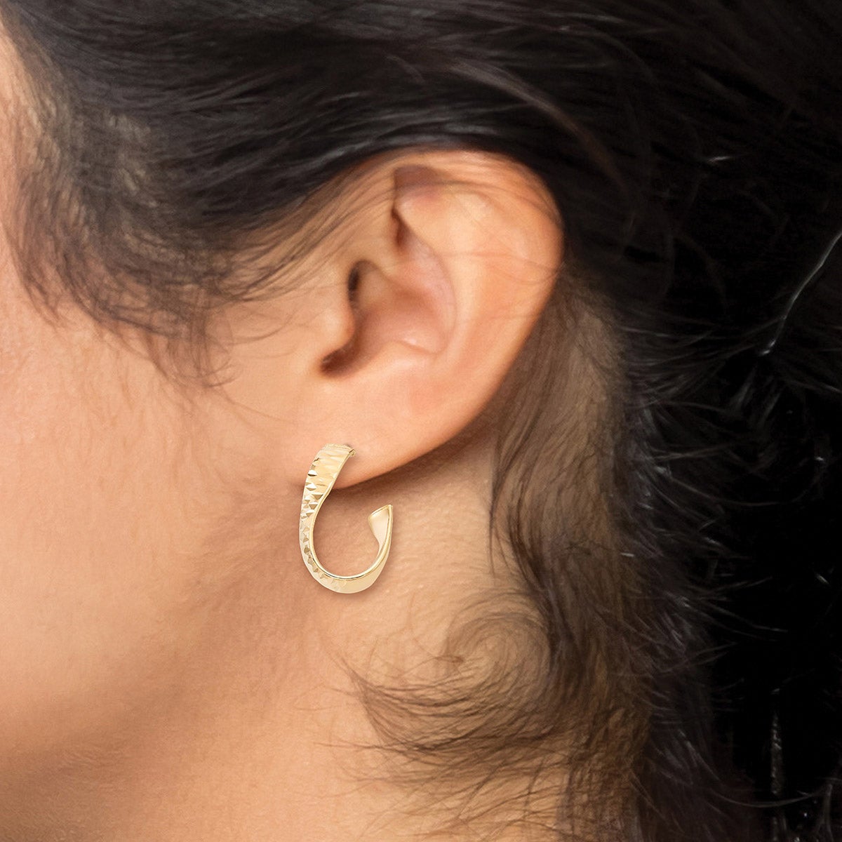 14kt Yellow Gold Twisted J Hoop Earrings