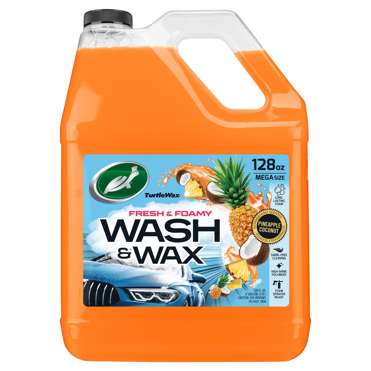 Turtle Wax Fresh Foamy Wash Wax, Pineapple Coconut - 128 OZ