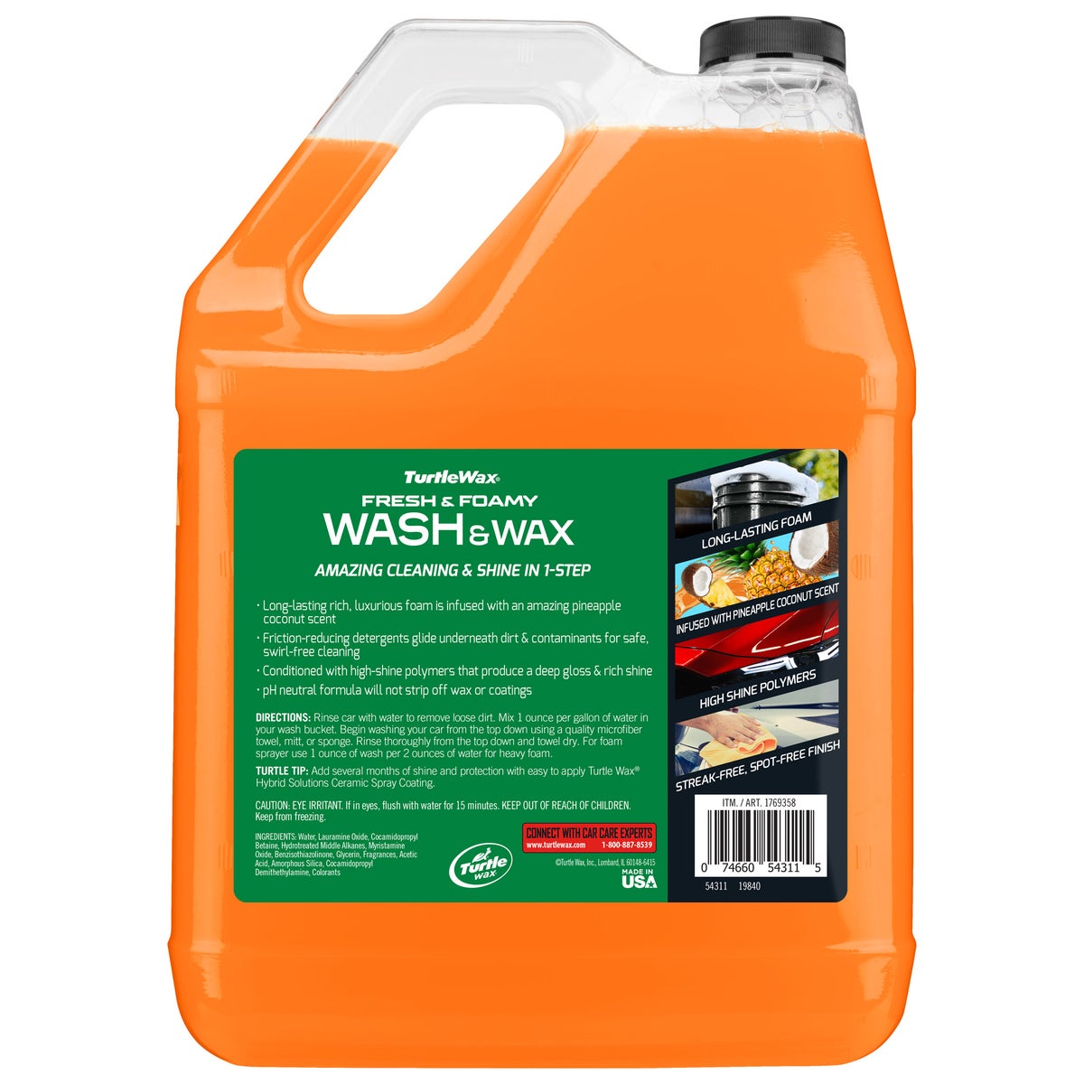 Turtle Wax Fresh Foamy Wash Wax, Pineapple Coconut - 128 OZ