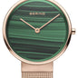 Bering Classic Ladies Rose Tone Stainless Steel Quartz Watch With Genuine Malachite Dial