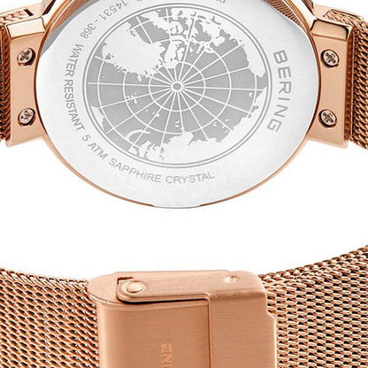 Bering Classic Ladies Rose Tone Stainless Steel Quartz Watch With Genuine Malachite Dial