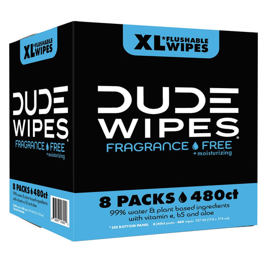 DUDE Wipes Fragrance-Free + Moisturizing XL Flushable Wipes, 480 Wipes