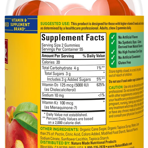 Nature Made D3 + K2 Gummies, 110 Count