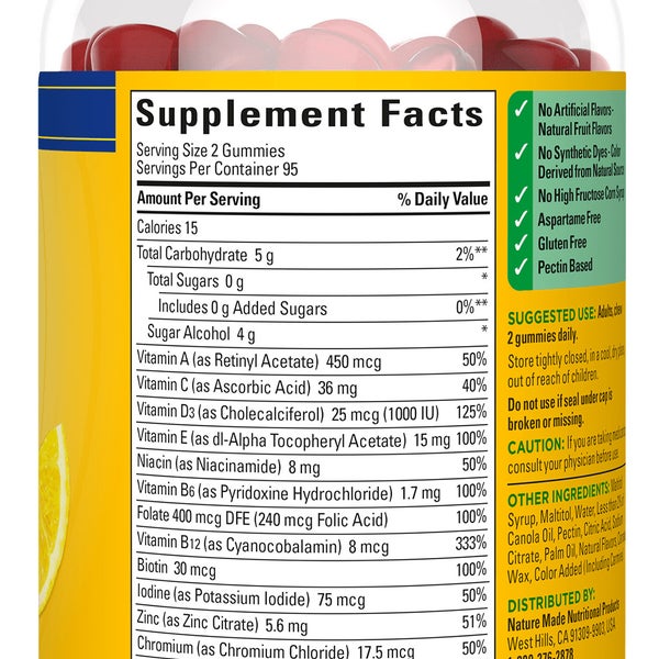 Nature Made Zero Sugar Multi Gummies, 190 Count