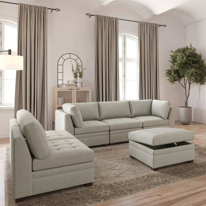 Thomasville Tisdale Modular Sectional 6-piece Beige with Storage Ottoman