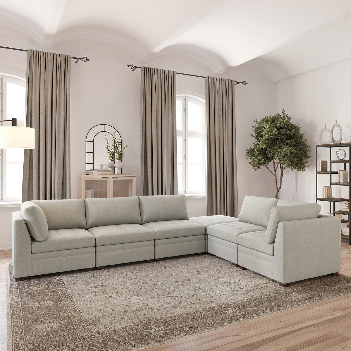 Thomasville Tisdale Modular Sectional 6-piece Beige with Storage Ottoman