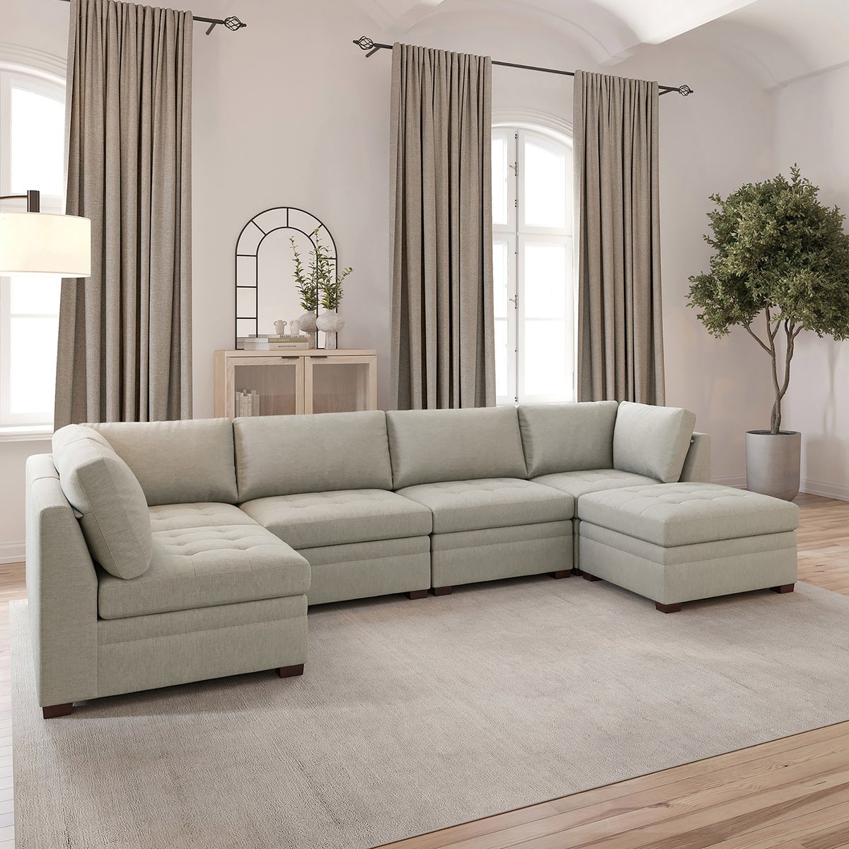 Thomasville Tisdale Modular Sectional 6-piece Beige with Storage Ottoman