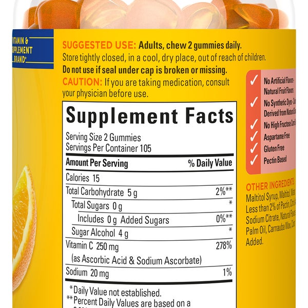 Nature Made Zero Sugar Vitamin C Gummies, 210 count