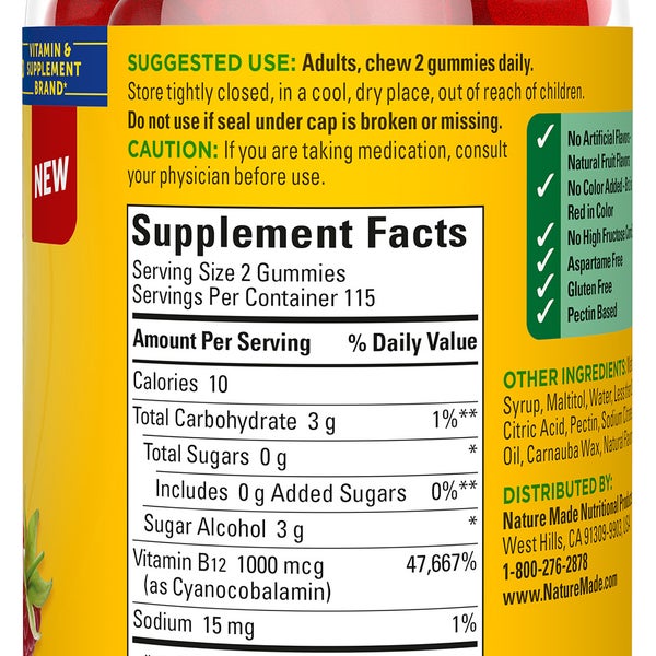 Nature Made Zero Sugar Vitamin B-12 Gummies, 230 Count