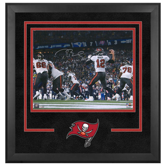 Tom Brady Tampa Bay Buccaneers Autographed Deluxe Framed Photograph with “NFL Pass Rec 10-3-21” Inscription - Fanatics Authenticated