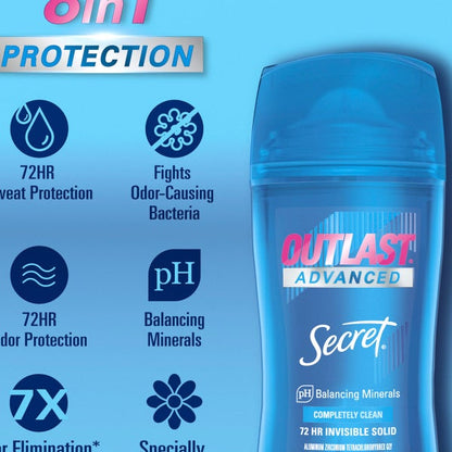 Secret Outlast Advanced Antiperspirant Deodorant, 2.6 oz, 4-pack