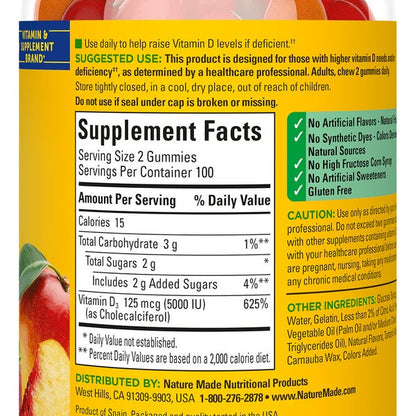 Nature Made Extra Strength Vitamin D3 125 mcg, 200 Gummies