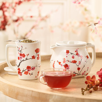 Tea Forte Cherry Blossom & Peach Blossom Loose Tea Bundle with Fiore Sakura Teapot & Steeping Cups