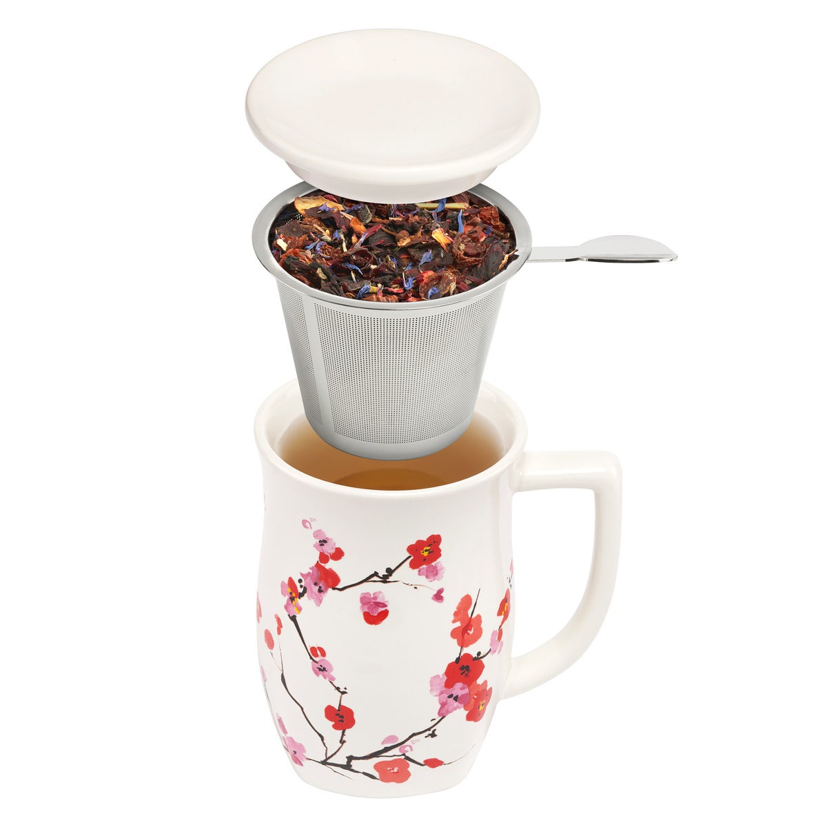 Tea Forte Cherry Blossom & Peach Blossom Loose Tea Bundle with Fiore Sakura Teapot & Steeping Cups