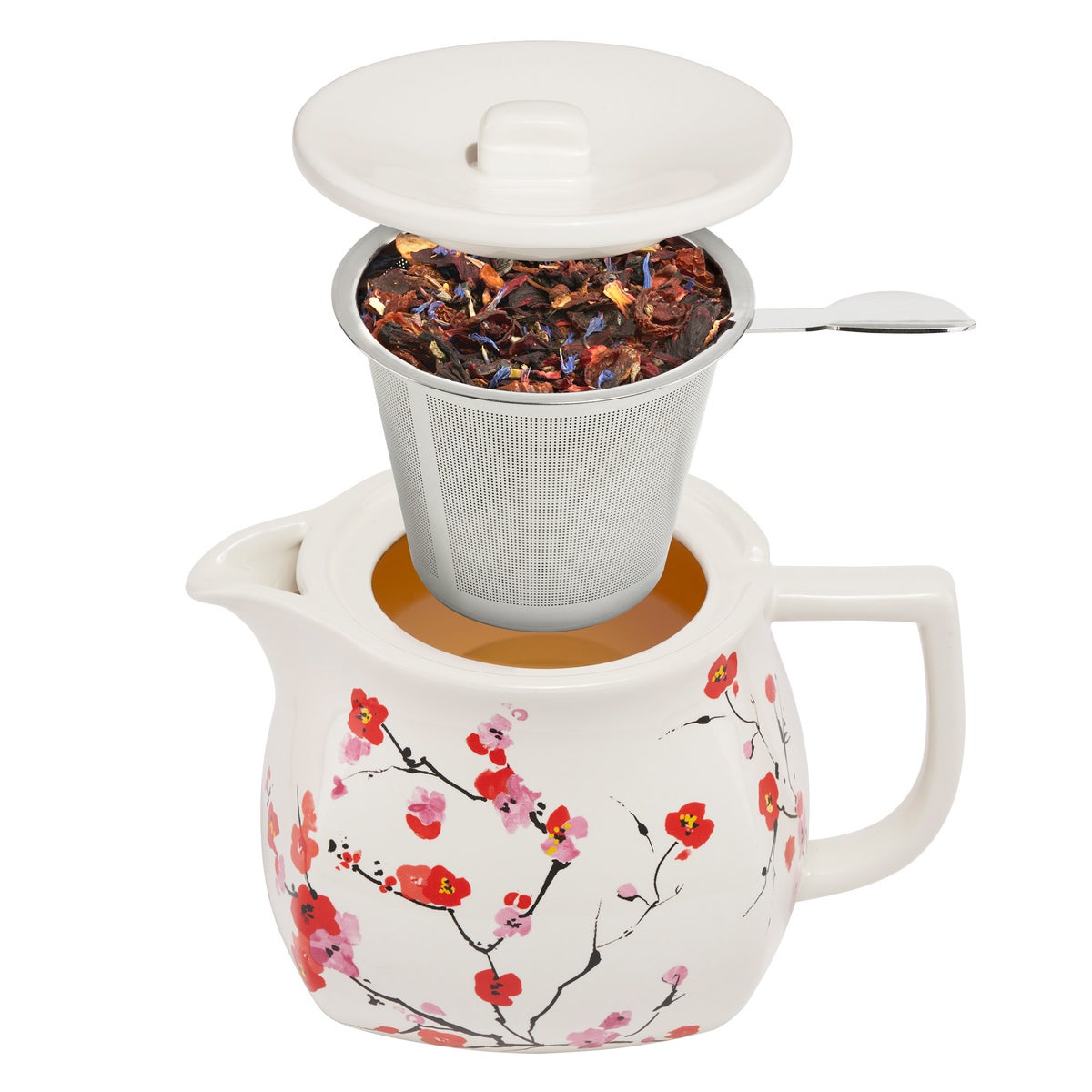 Tea Forte Cherry Blossom & Peach Blossom Loose Tea Bundle with Fiore Sakura Teapot & Steeping Cups